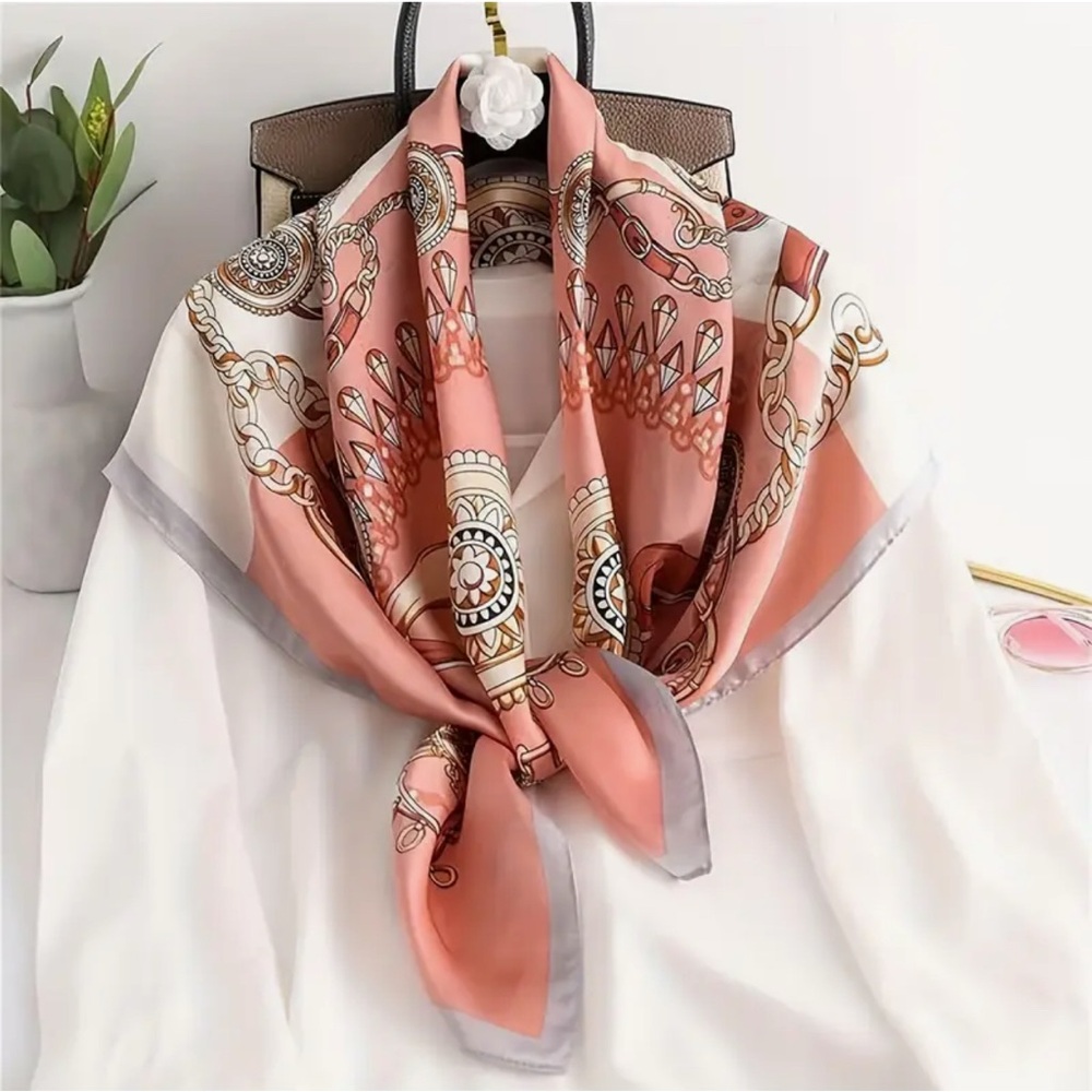 Elle Pink & Cream Baroque Satin Scarf